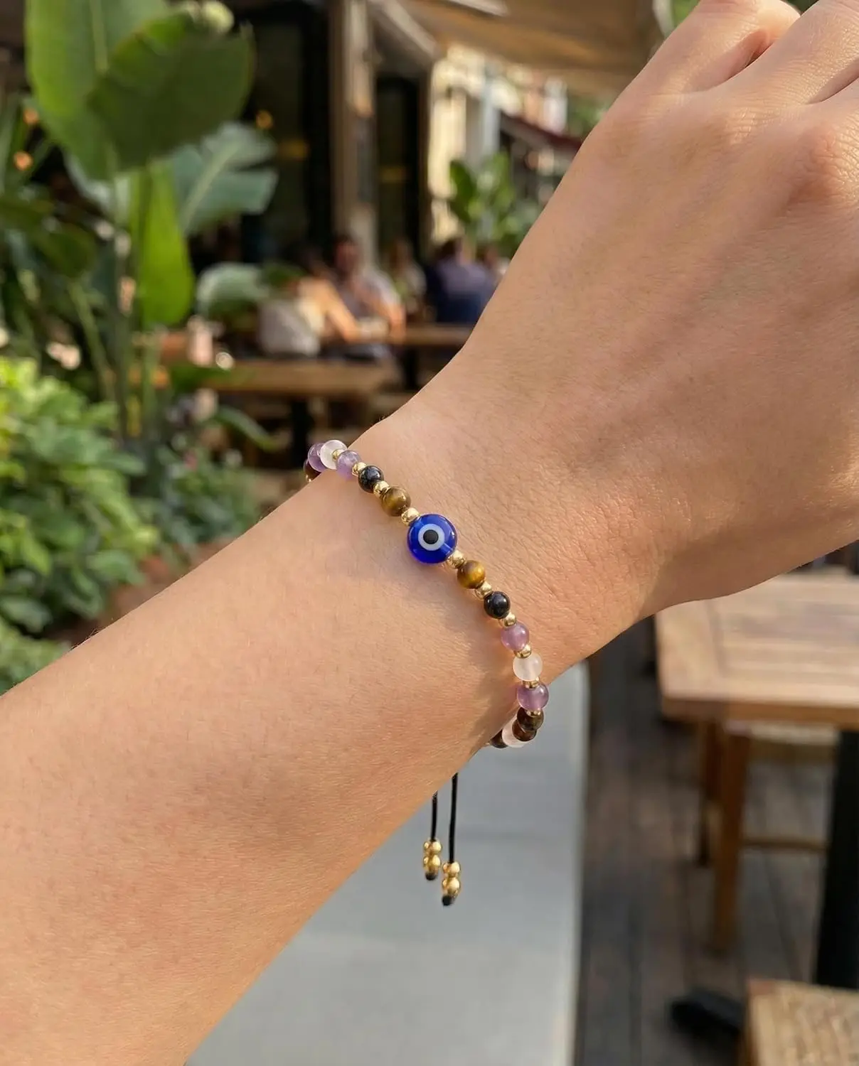 Evil Eye Dainty Natural Crystal Protection Bracelet 5 Healing Stones Clear Quartz Amethyst Tiger Eye Spiritual Guardian Jewelry - Image 6