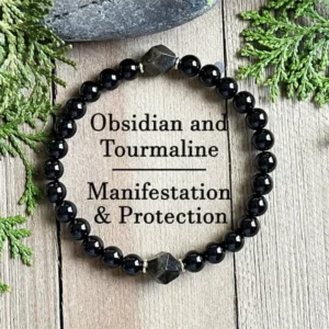 18mm Energy protection bracelet, black tourmaline and sapphire crystal bracelet