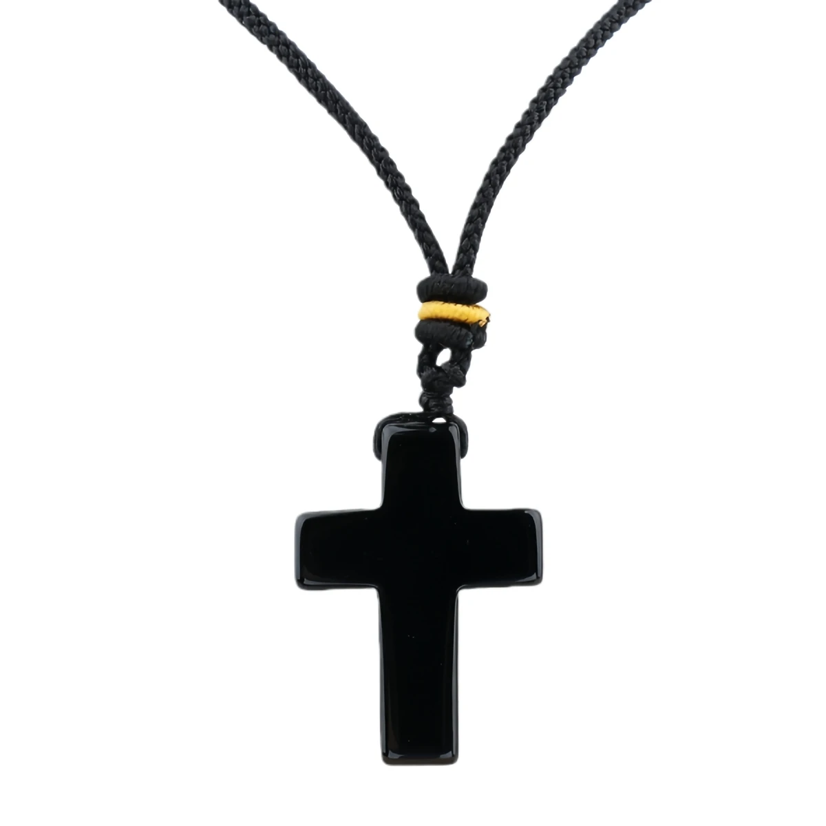 Yellow Tiger Eye 22x30mm Cross Shaped Gemstone Pendant Necklace with Black Leather Rope - Image 11