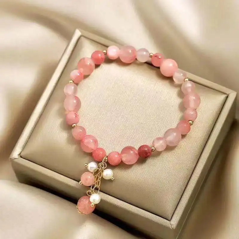 Pink Crystal Natural Stone Bracelet Reiki Energy Strand Bracelets Bangles For Women Prayer Blessing Health Wristband Jewelry - Image 2