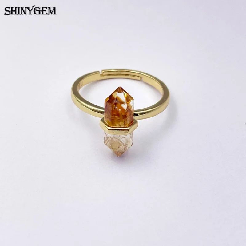 Natural Hexagonal Healing Amethyst Labradorite Rock Crystal Quartz Resizable 18K Gold Plated Ring - Image 3