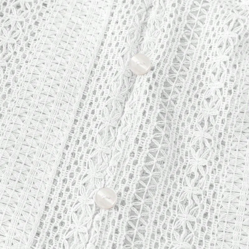 Spring And Autumn Loose Fashion Simple All-Match Hollow Lace V-neck - Image 6