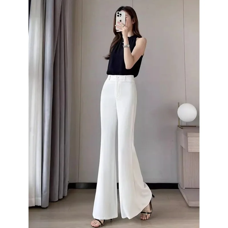Women High Waist Drapey Flared Suit Pants Thin Elegant Wide Bell Bottom Summer Versatile Casual Pants - Image 3