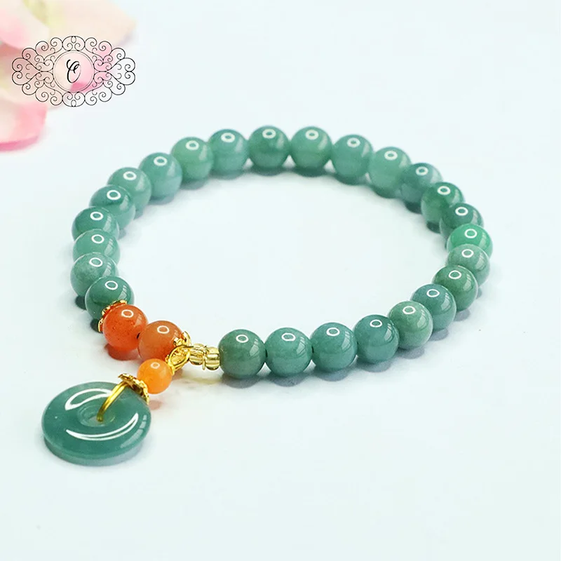Elegant 7mm Green Jade Bracelet Natural Gemstone Healing Jewelry Peace Knot Pendant Auspicious Gift Unisex