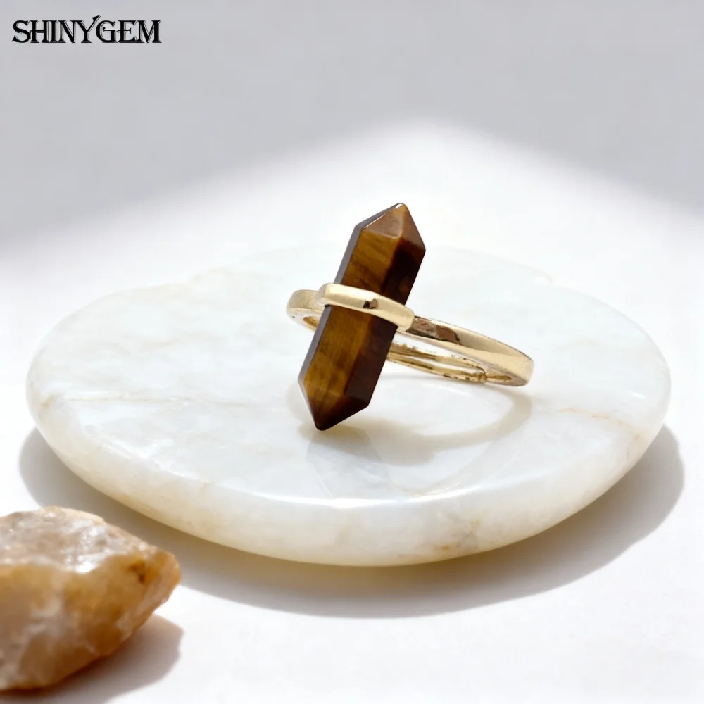 Natural Hexagonal Healing Amethyst Labradorite Rock Crystal Quartz Resizable 18K Gold Plated Ring - Image 13