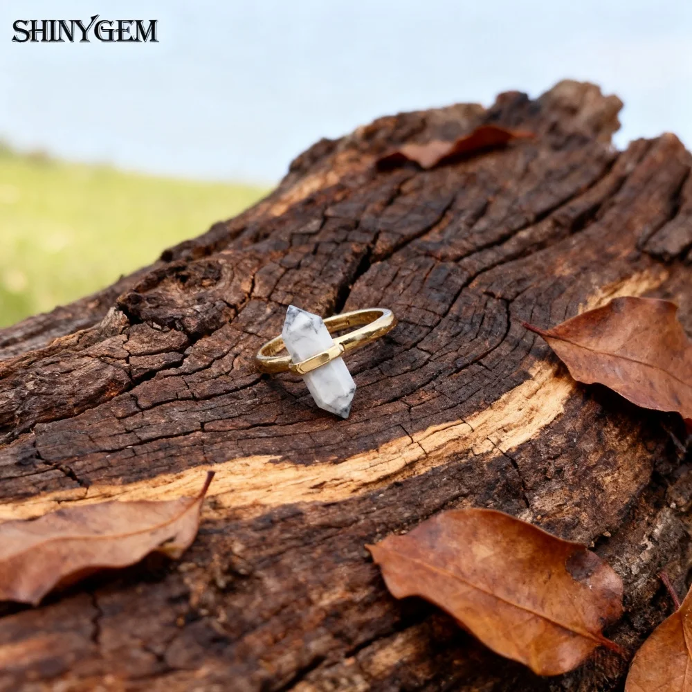 Natural Hexagonal Healing Amethyst Labradorite Rock Crystal Quartz Resizable 18K Gold Plated Ring - Image 14
