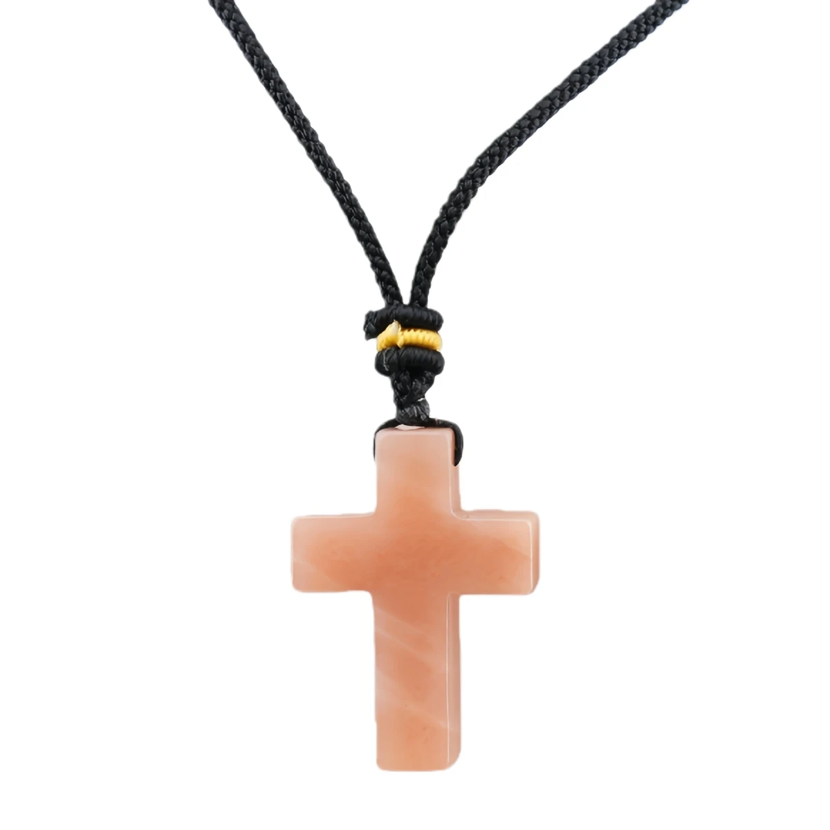 Yellow Tiger Eye 22x30mm Cross Shaped Gemstone Pendant Necklace with Black Leather Rope - Image 7
