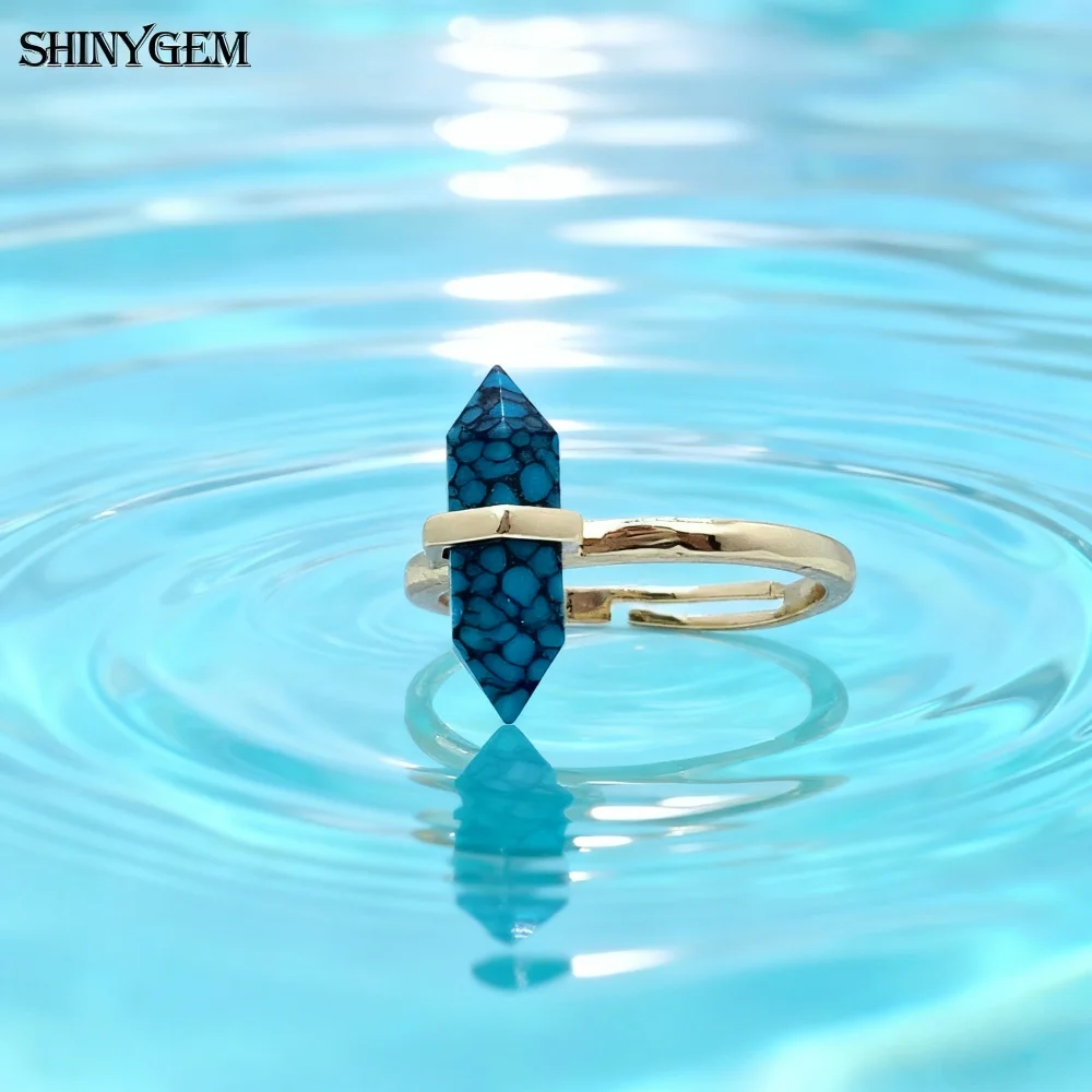 Natural Hexagonal Healing Amethyst Labradorite Rock Crystal Quartz Resizable 18K Gold Plated Ring - Image 8