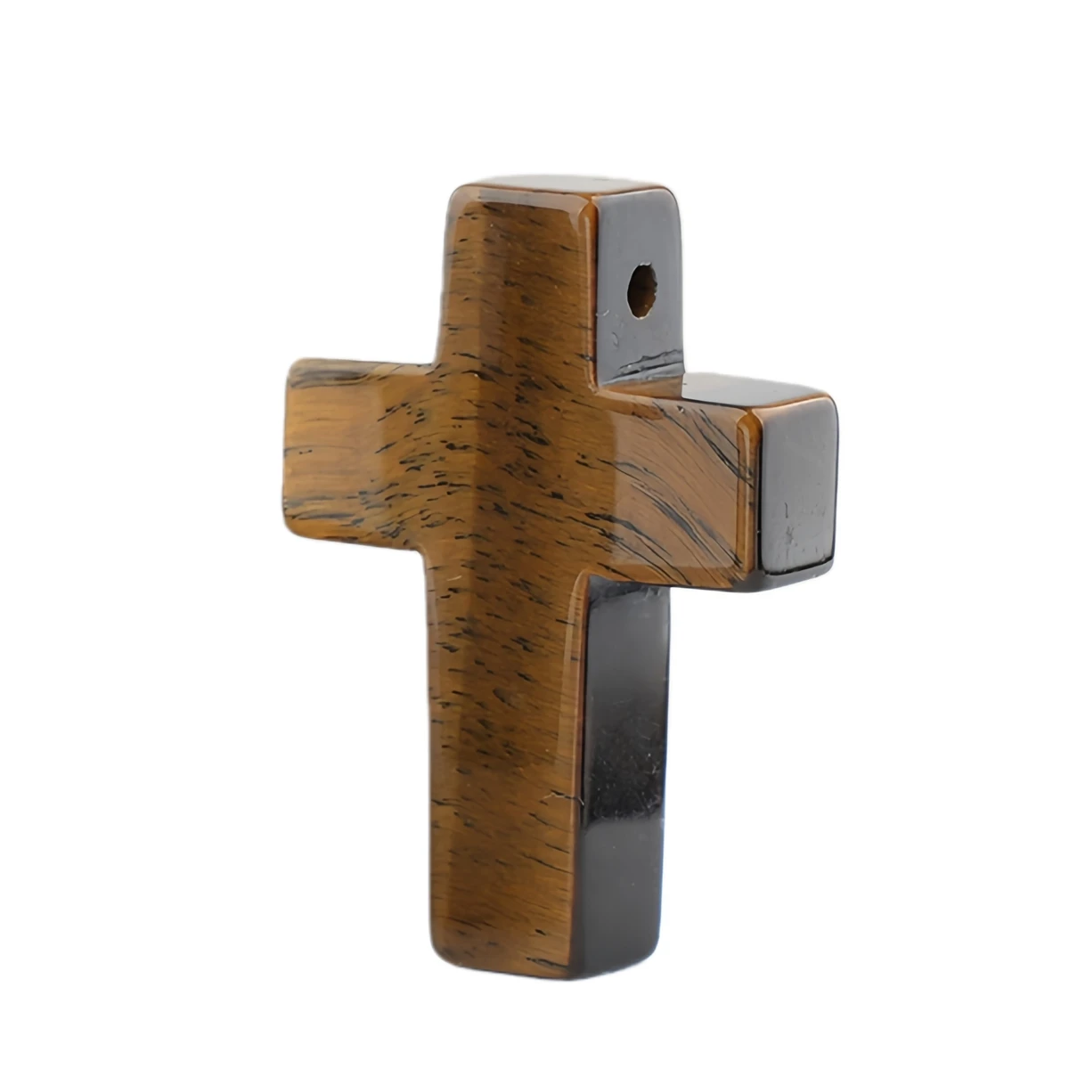 Yellow Tiger Eye 22x30mm Cross Shaped Gemstone Pendant Necklace with Black Leather Rope - Image 5