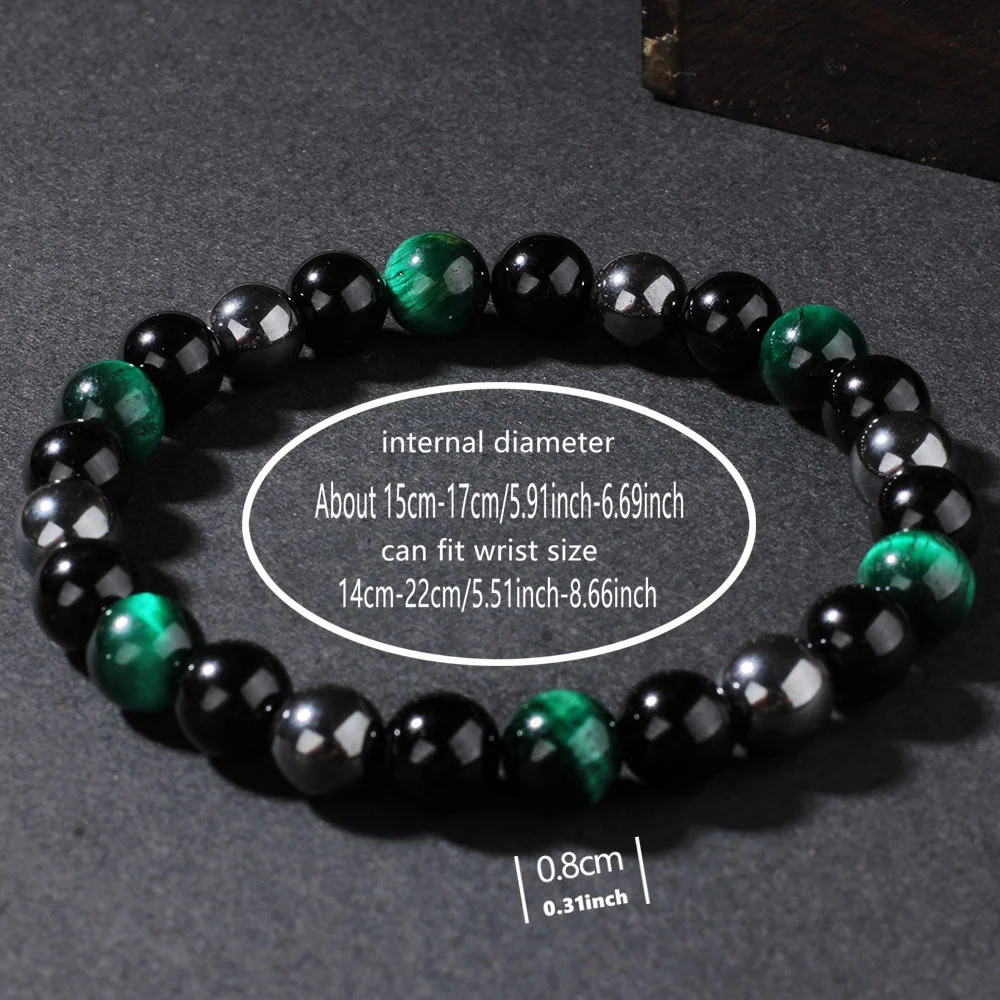 Protection bracelet Unisex Empath Black Onyx Green Tigers Eye Good Luck Energy Healing Bracelet - Image 5