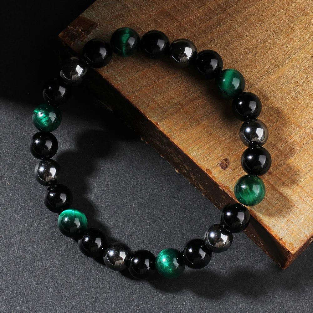 Protection bracelet Unisex Empath Black Onyx Green Tigers Eye Good Luck Energy Healing Bracelet - Image 3