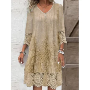 Casual Lace Splicing Hollowed Out Midi Dress