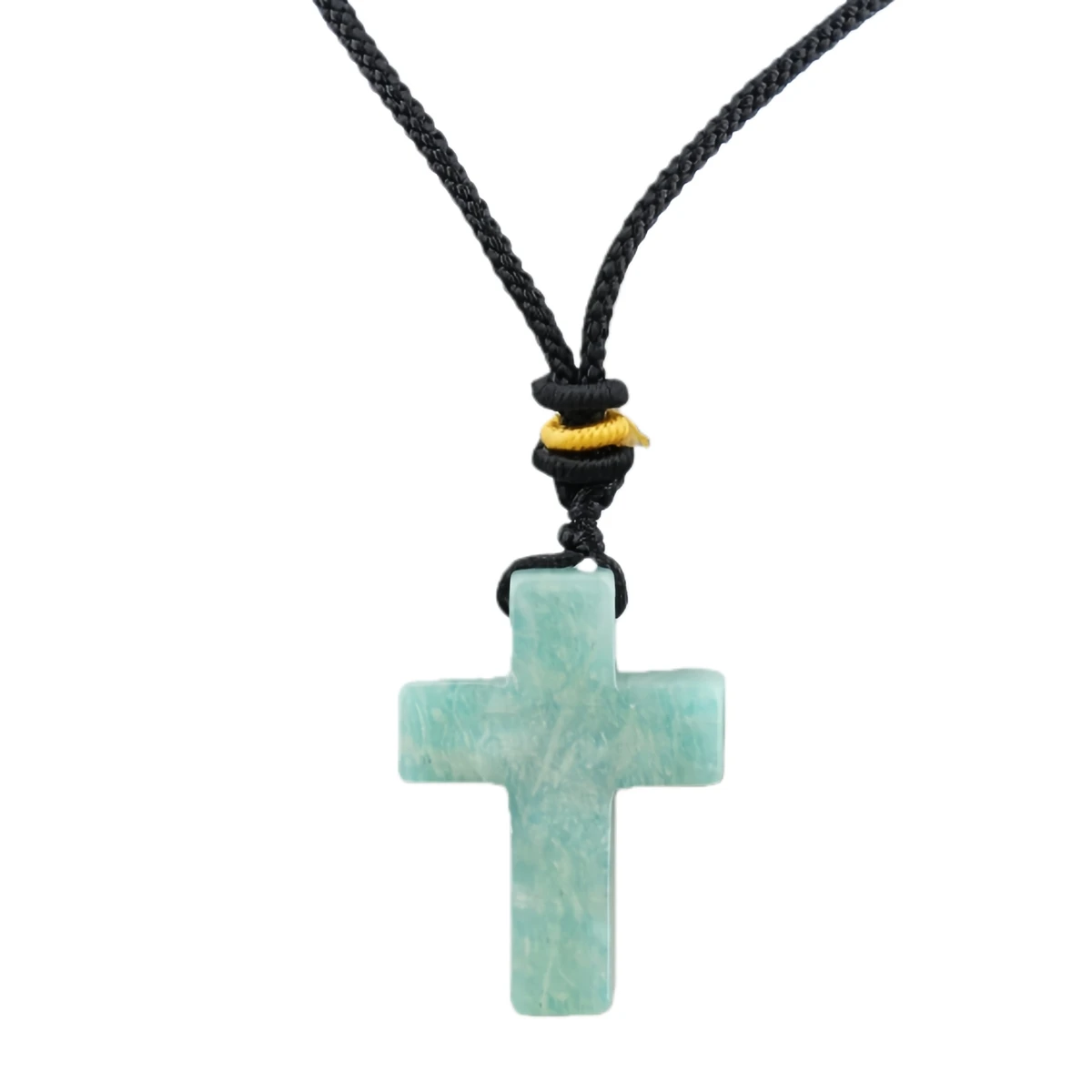 Yellow Tiger Eye 22x30mm Cross Shaped Gemstone Pendant Necklace with Black Leather Rope - Image 9