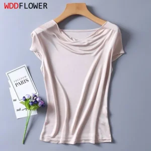 Silk/Viscose Knit Drape Neck T-Shirts