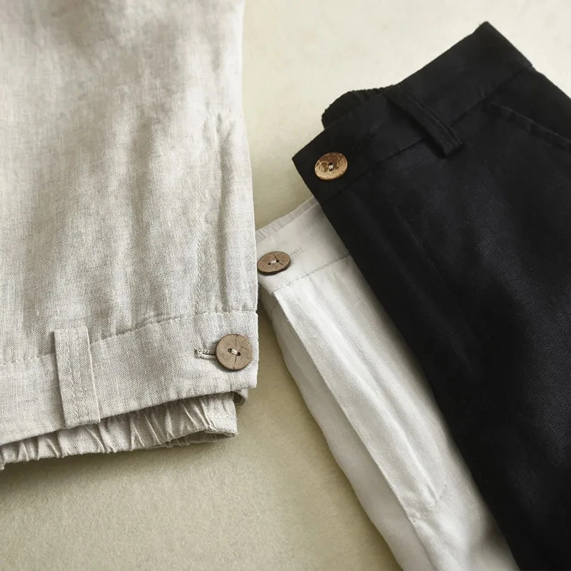 Straight High Waist Wild Wide Leg Linen Pants - Image 4
