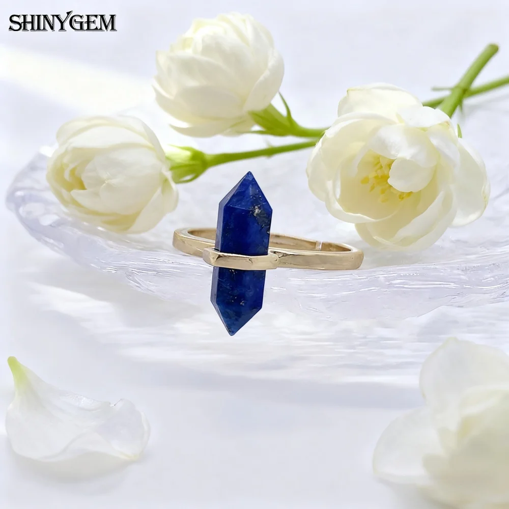 Natural Hexagonal Healing Amethyst Labradorite Rock Crystal Quartz Resizable 18K Gold Plated Ring - Image 17