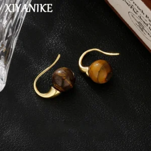 Vintage Tiger Eye Stone Earrings Hook