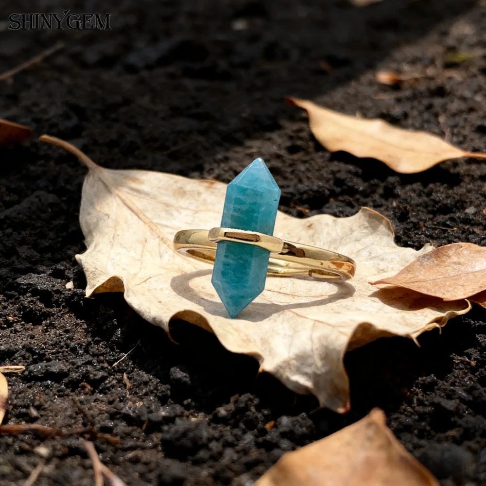 Natural Hexagonal Healing Amethyst Labradorite Rock Crystal Quartz Resizable 18K Gold Plated Ring - Image 12