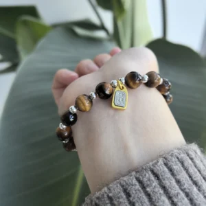 Sterling Silver Natural Tiger's Eye Bracelet For Women Gift 14K Gold Plated