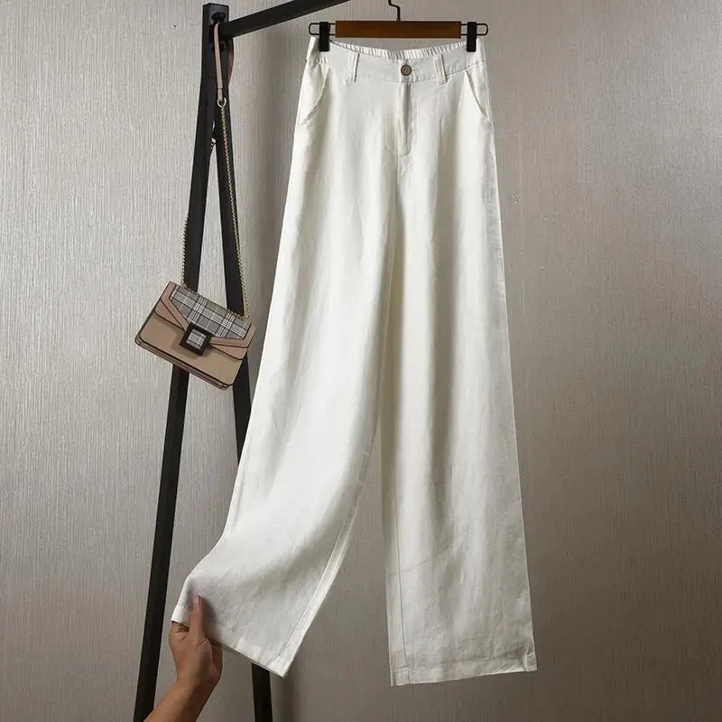 Straight High Waist Wild Wide Leg Linen Pants - Image 8