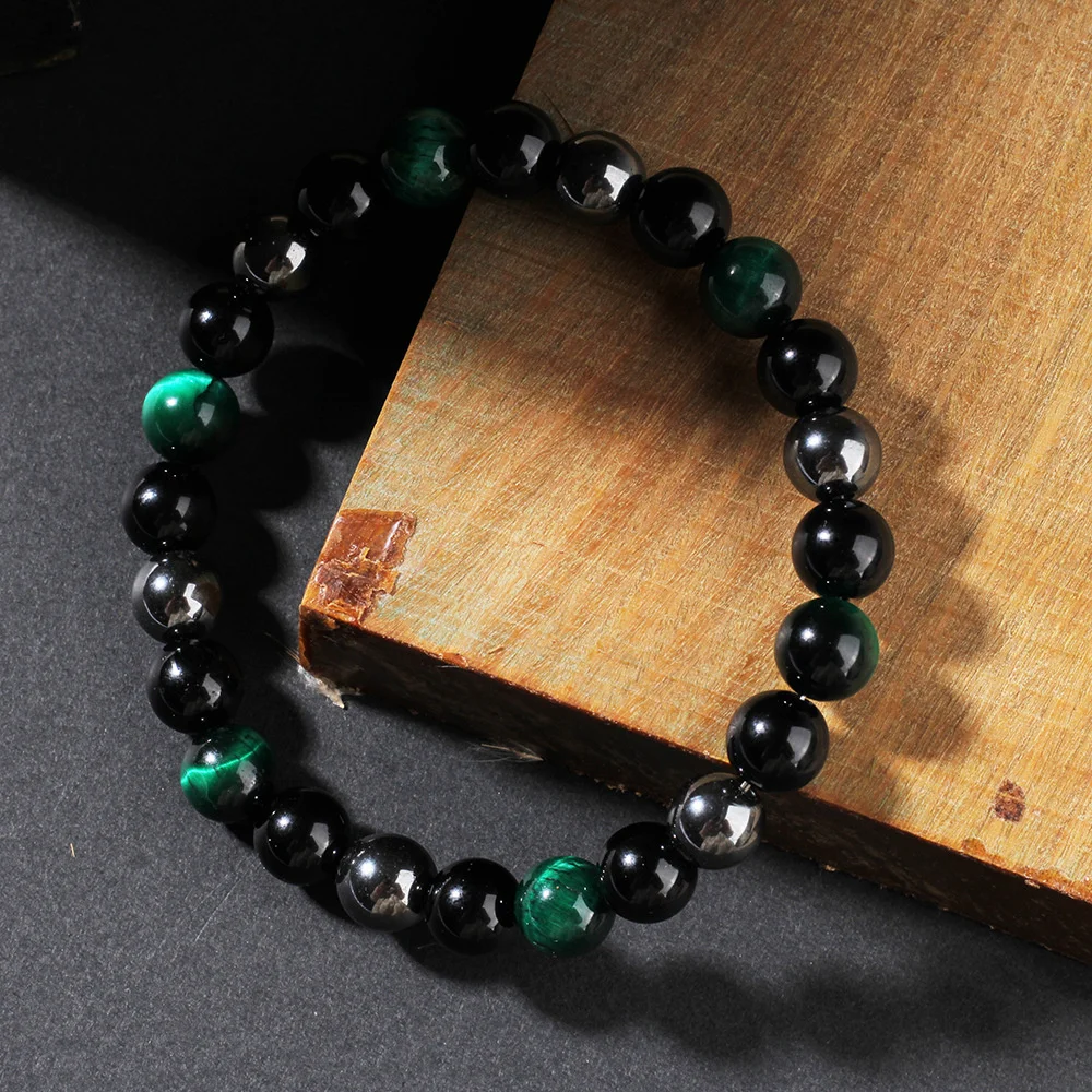 Protection bracelet Unisex Empath Black Onyx Green Tigers Eye Good Luck Energy Healing Bracelet - Image 4