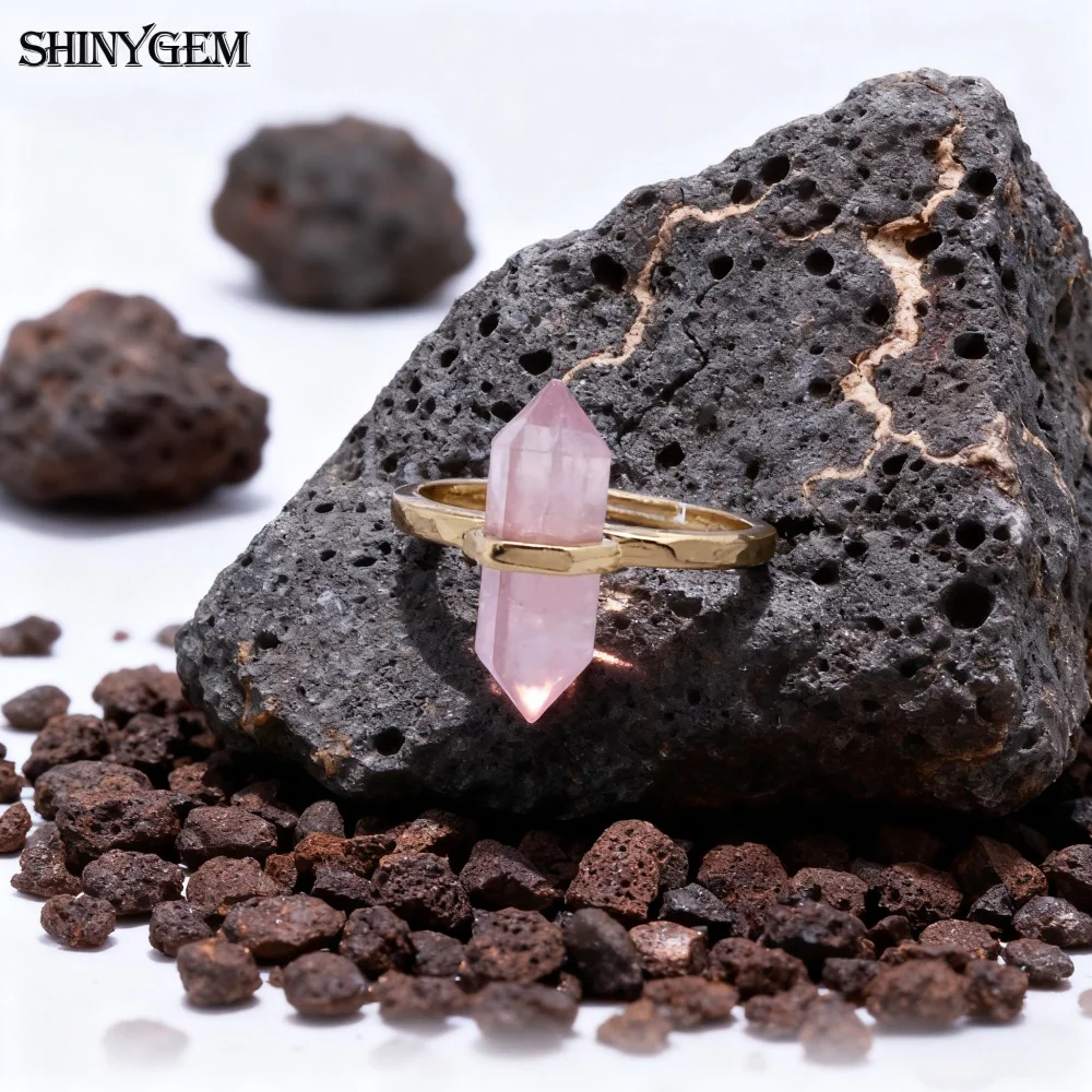 Natural Hexagonal Healing Amethyst Labradorite Rock Crystal Quartz Resizable 18K Gold Plated Ring - Image 18