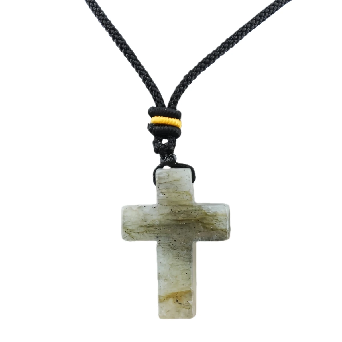 Yellow Tiger Eye 22x30mm Cross Shaped Gemstone Pendant Necklace with Black Leather Rope - Image 10