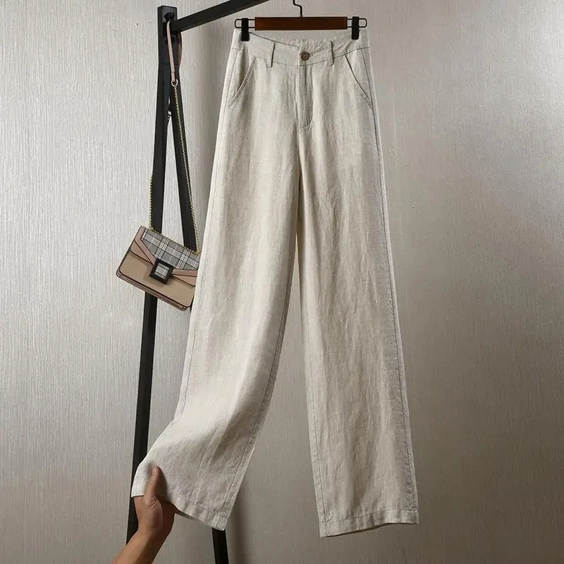Straight High Waist Wild Wide Leg Linen Pants - Image 7