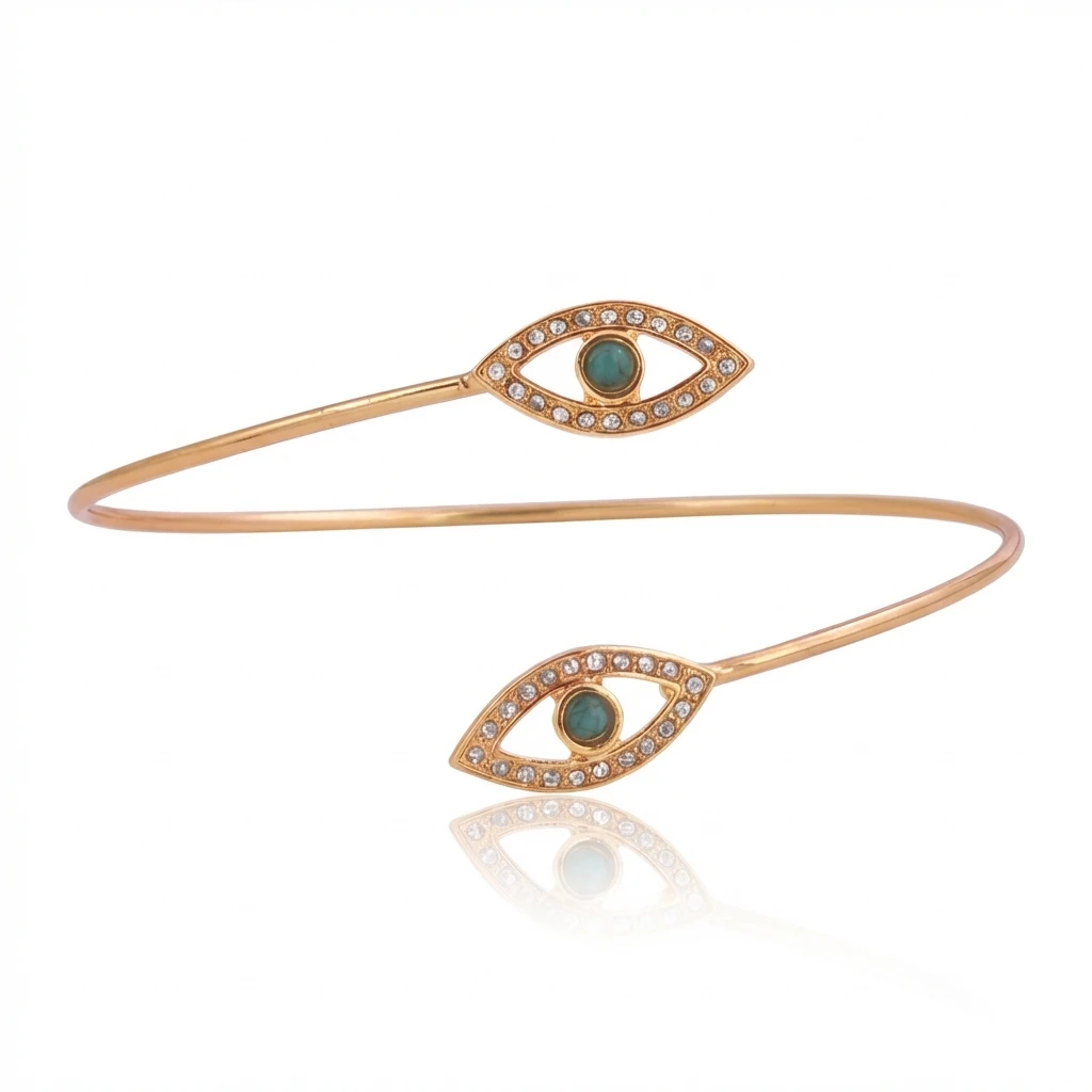 Turquoise Diamond-Encrusted Evil Eye Arm Cuff - Image 5
