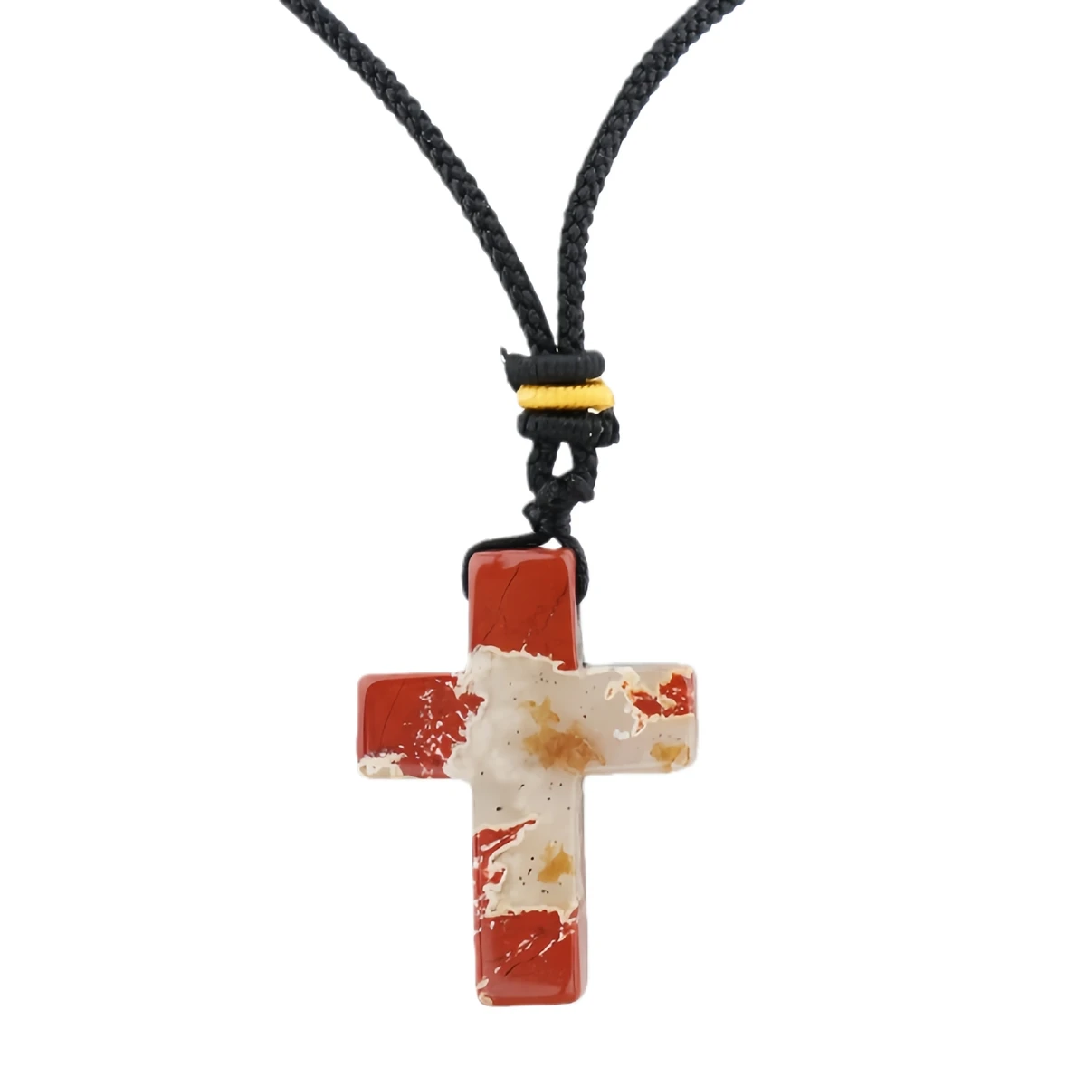Yellow Tiger Eye 22x30mm Cross Shaped Gemstone Pendant Necklace with Black Leather Rope - Image 13