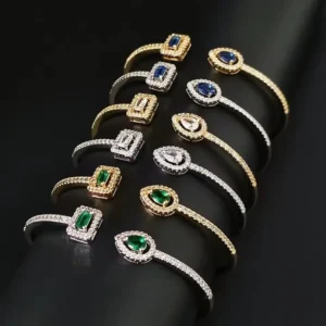Cubic Zirconia Cuff Bracelet Waterproof & Handmade
