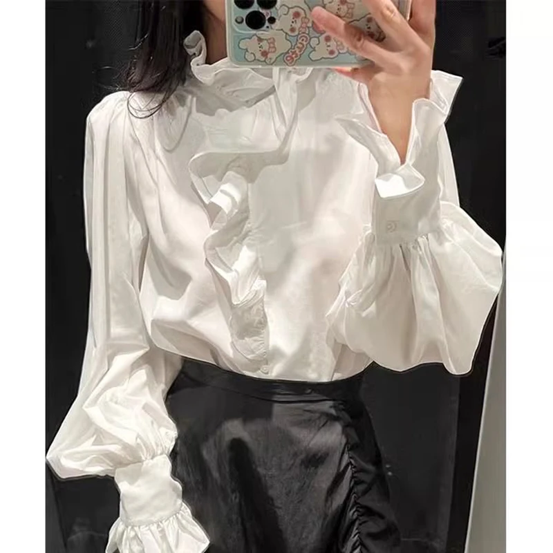 Vintage Elegant White Ruffled Shirt - Image 4