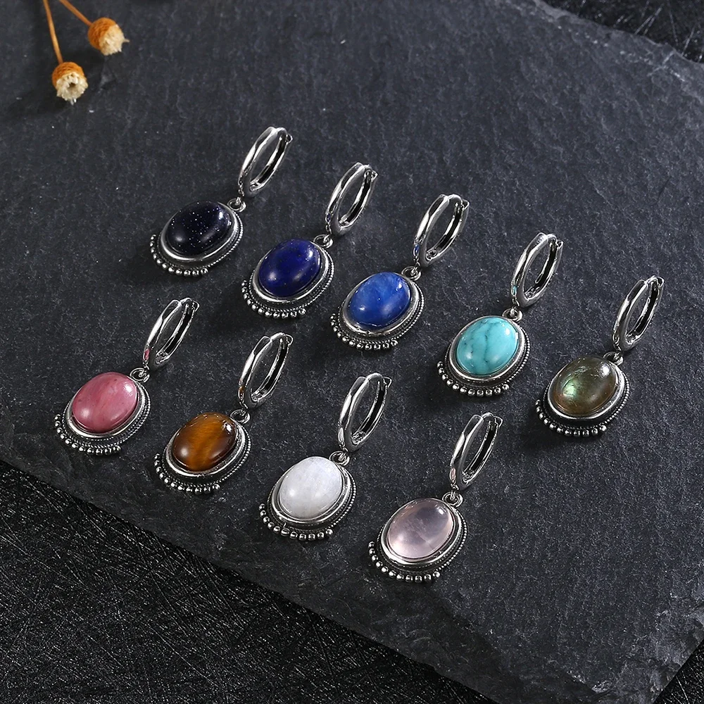 Fine Silver Natural Tiger Eye Earring Elegant Labradorite Moonstone - Image 3