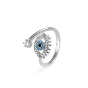 Two Tone Gold, Silver & Crystal Evil Eye Ring, Adjustable