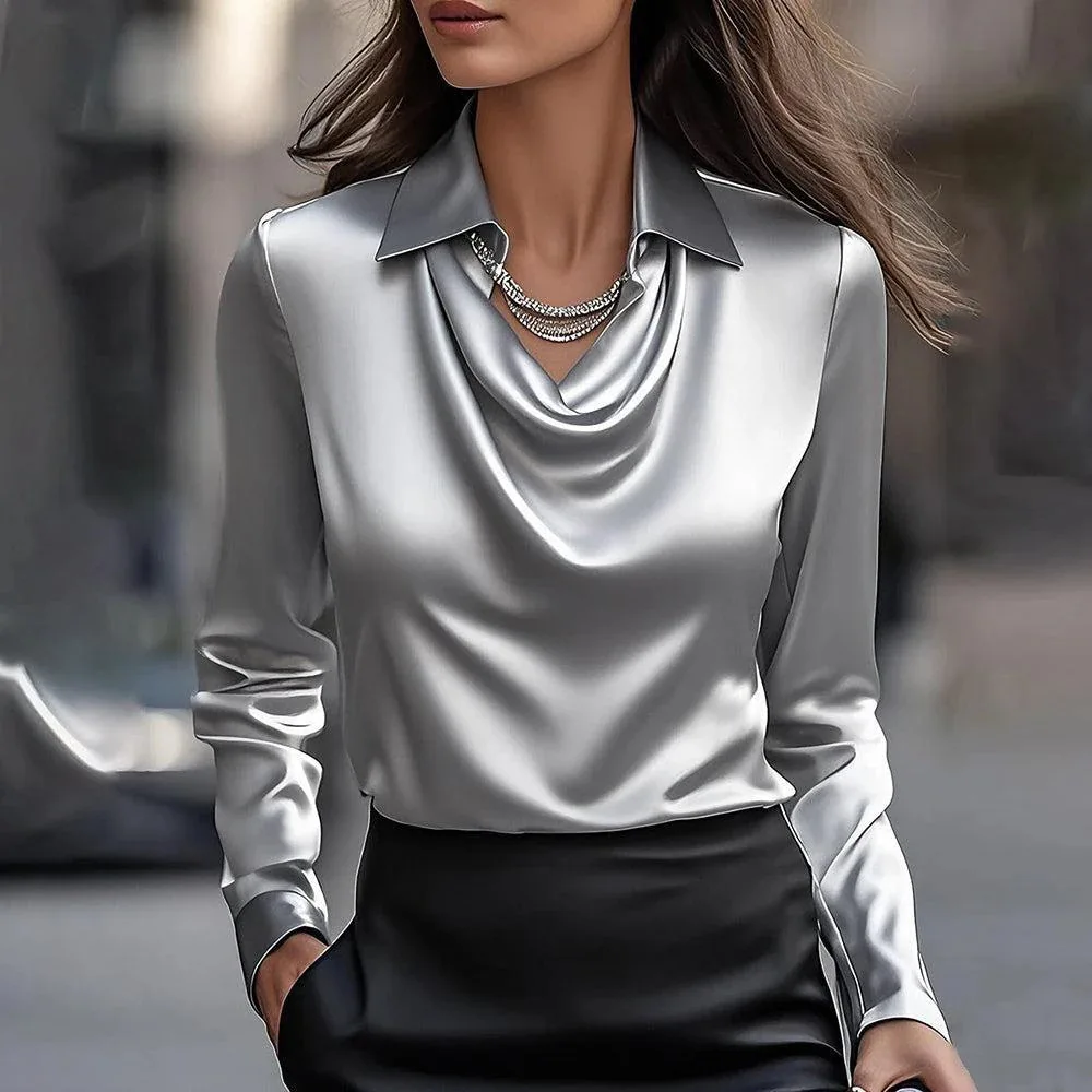 Elegant Women's V-neck Satin - Image 17
