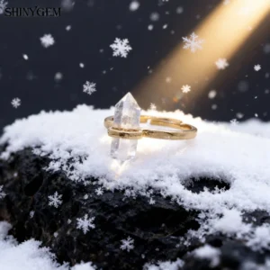 Natural Hexagonal Healing Amethyst Labradorite Rock Crystal Quartz Resizable 18K Gold Plated Ring