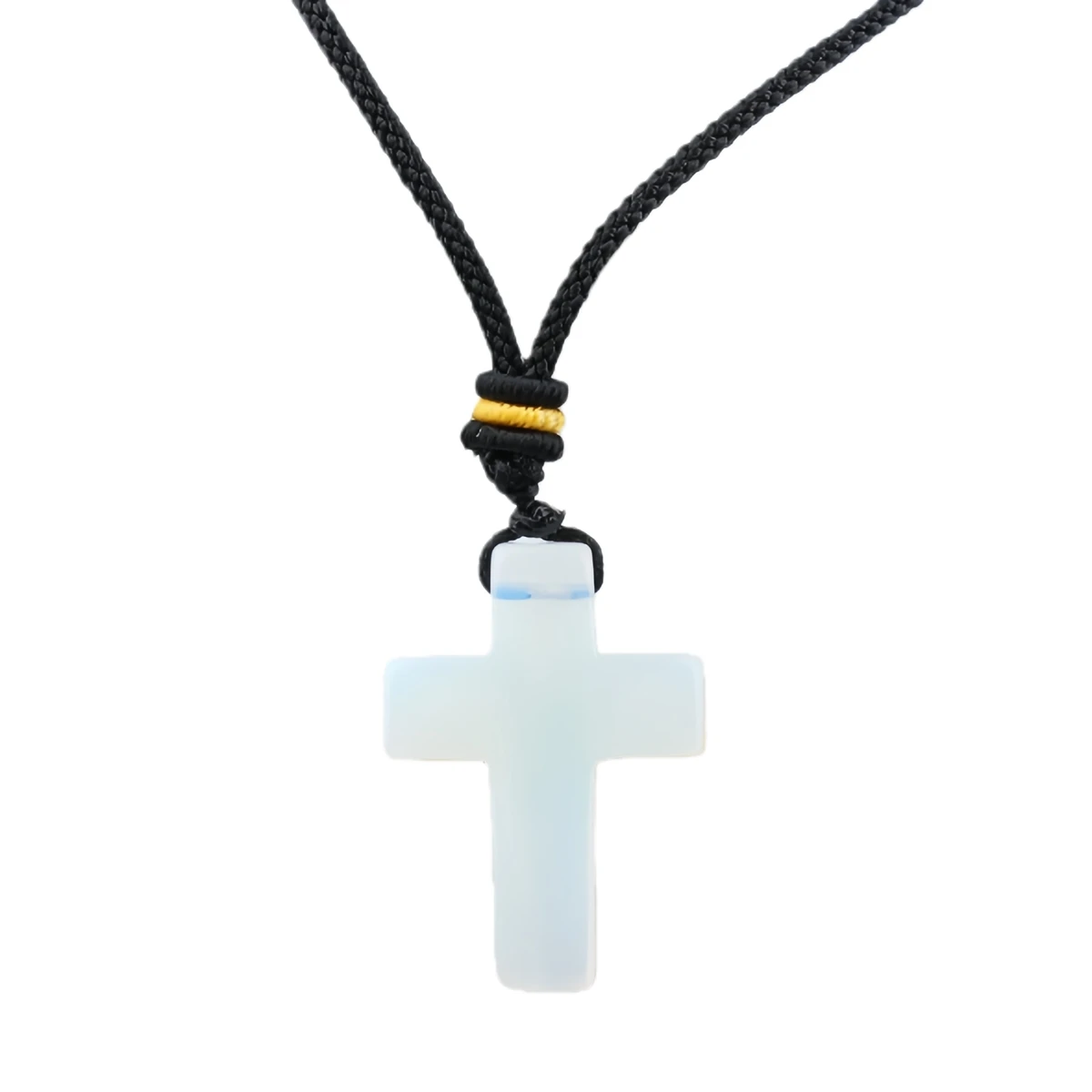 Yellow Tiger Eye 22x30mm Cross Shaped Gemstone Pendant Necklace with Black Leather Rope - Image 14