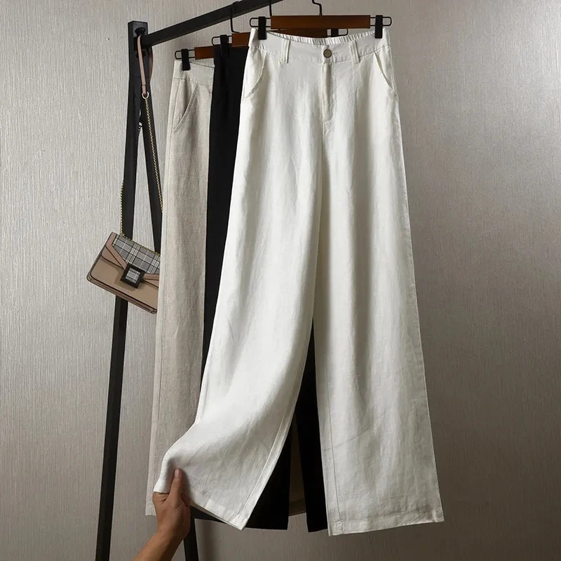 Straight High Waist Wild Wide Leg Linen Pants - Image 2