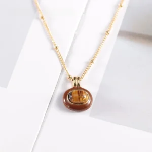 Enamel Glazed Tiger Eye Stone Geometric Pendants Titanium Steel Women Light Luxury High-end Fashion Necklaces Fine Jewelry