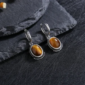 Fine Silver Natural Tiger Eye Earring Elegant Labradorite Moonstone