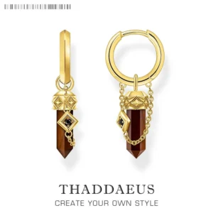 Gold Plated Tiger Eye Hoop Earring