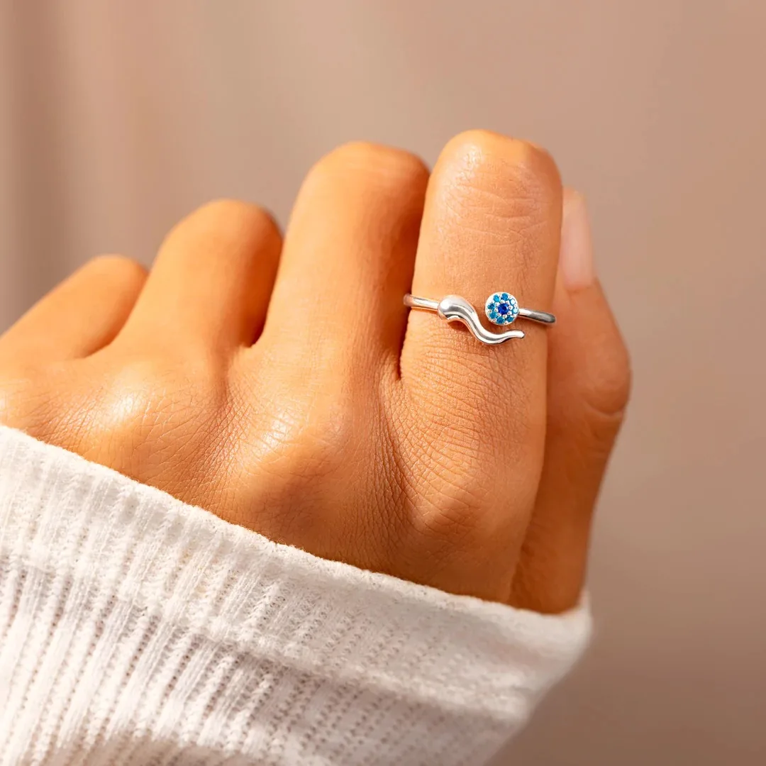 Evil Eye Protection Ring 14k Gold Plating Blue Shining Zirconia Spiritual Turkish Rings - Image 4