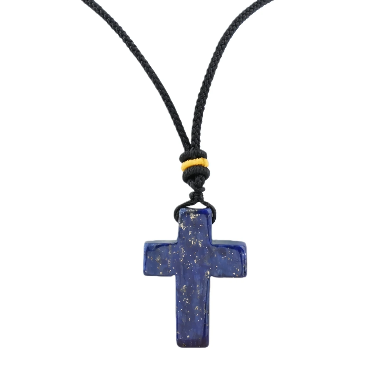 Yellow Tiger Eye 22x30mm Cross Shaped Gemstone Pendant Necklace with Black Leather Rope - Image 17