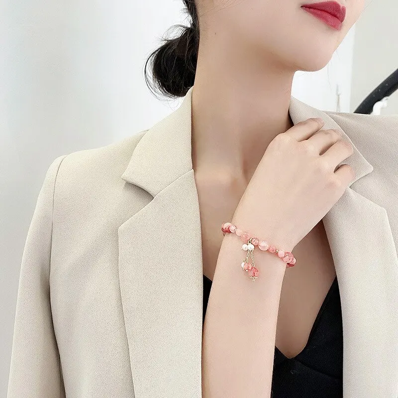 Pink Crystal Natural Stone Bracelet Reiki Energy Strand Bracelets Bangles For Women Prayer Blessing Health Wristband Jewelry - Image 3
