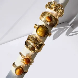 6pcs Sunflower Tiger Eye Stone Ring Set