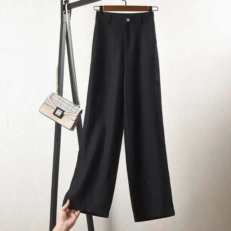 Straight High Waist Wild Wide Leg Linen Pants - Image 3