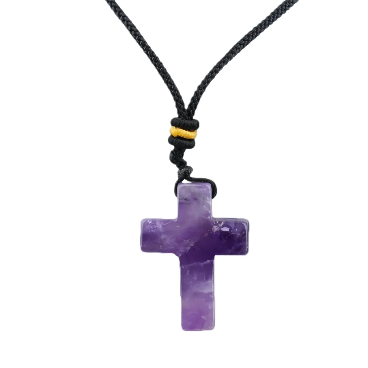 Yellow Tiger Eye 22x30mm Cross Shaped Gemstone Pendant Necklace with Black Leather Rope - Image 18