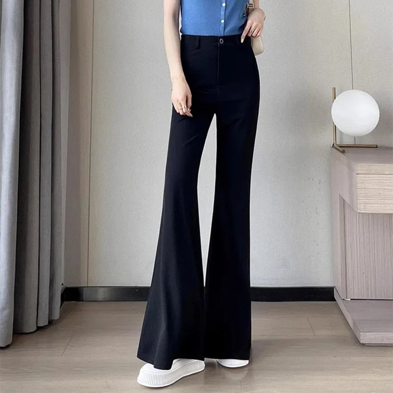Women High Waist Drapey Flared Suit Pants Thin Elegant Wide Bell Bottom Summer Versatile Casual Pants - Image 6