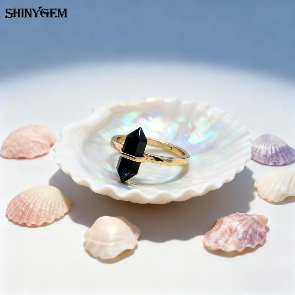 Natural Hexagonal Healing Amethyst Labradorite Rock Crystal Quartz Resizable 18K Gold Plated Ring - Image 20