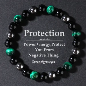Protection bracelet Unisex Empath Black Onyx Green Tigers Eye Good Luck Energy Healing Bracelet